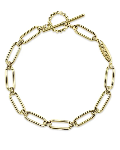 Lagos 18K Yellow Gold Signature Caviar Polished & Bead Link Toggle Bracelet