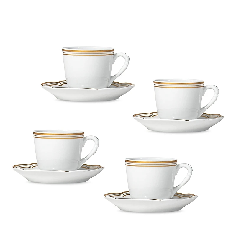 Bernardaud Pompadour Set of Espresso Cups & Saucers