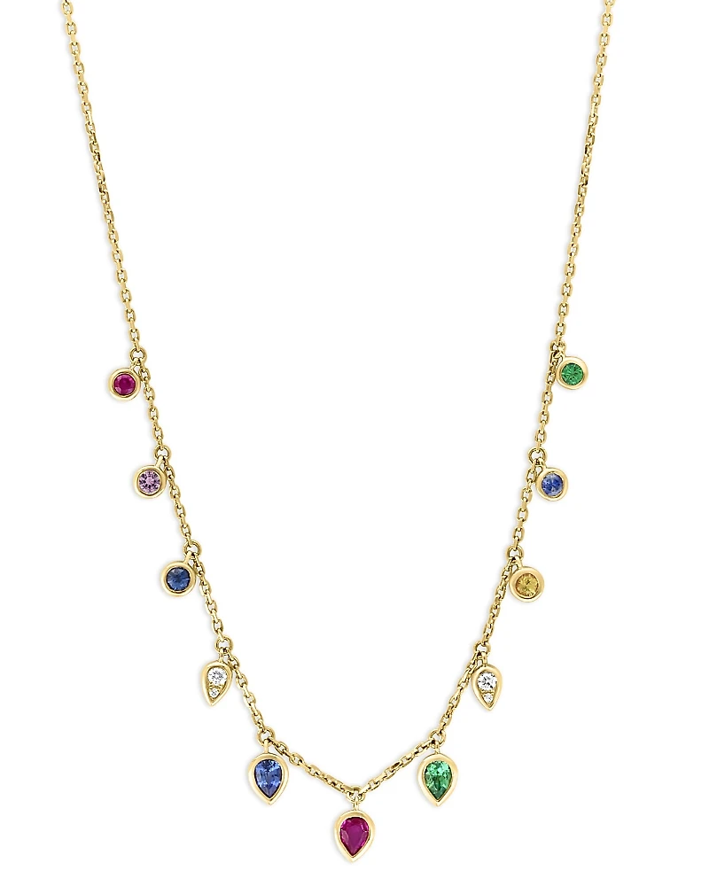 Bloomingdale's Fine Collection Rainbow Sapphire & Diamond Bezel Necklace
