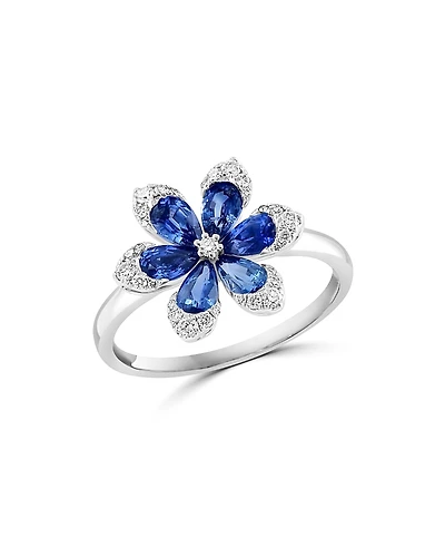 Bloomingdale's Fine Collection Blue Sapphire & Diamond Flower Ring