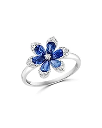 Bloomingdale's Fine Collection Blue Sapphire & Diamond Flower Ring