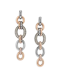David Yurman 18K Rose Gold & Sterling Silver Mercer Cognac & White Diamond Pave Circle Convertible Drop Earrings