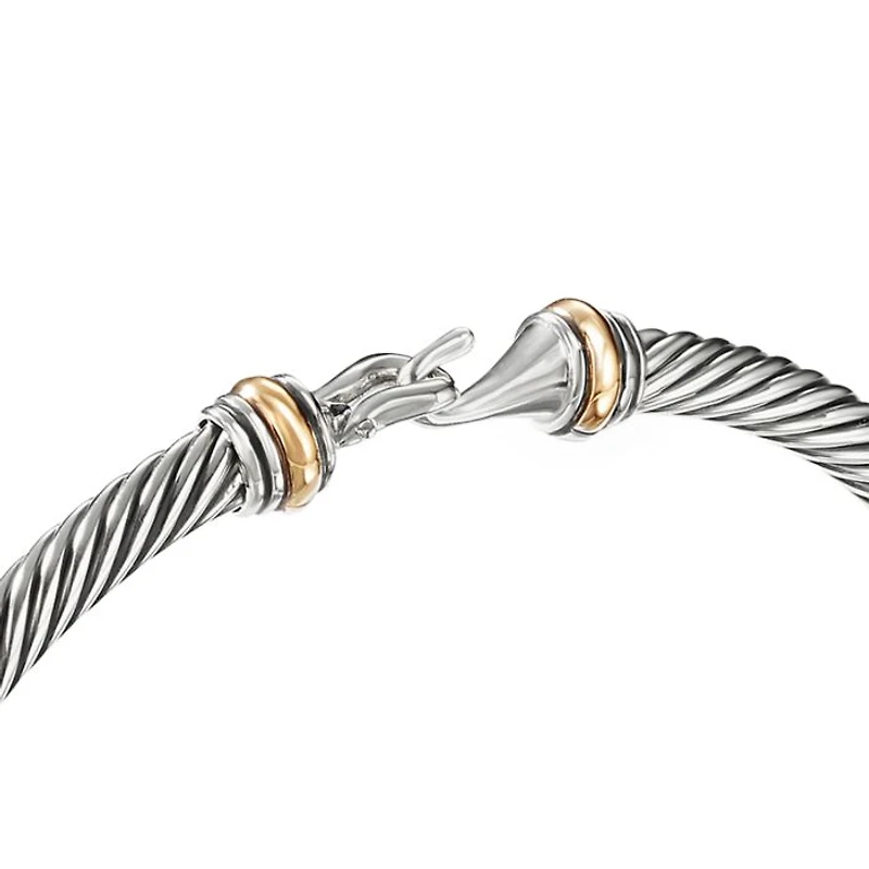 Buckle Classic Cable Bracelet Sterling Silver with 18K Yellow Gold, 4mm