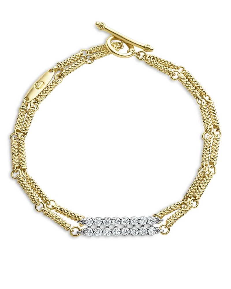 18K White & Yellow Gold Signature Caviar Diamond Bezel Two Row Bracelet