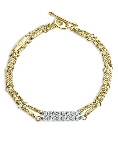18K White & Yellow Gold Signature Caviar Diamond Bezel Two Row Bracelet