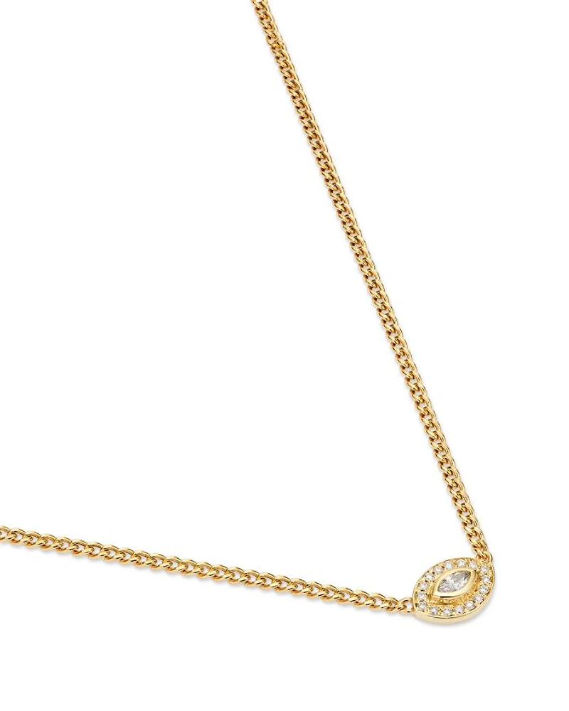 14K Yellow Gold Diamond Eye Pendant Necklace, 14"-16"