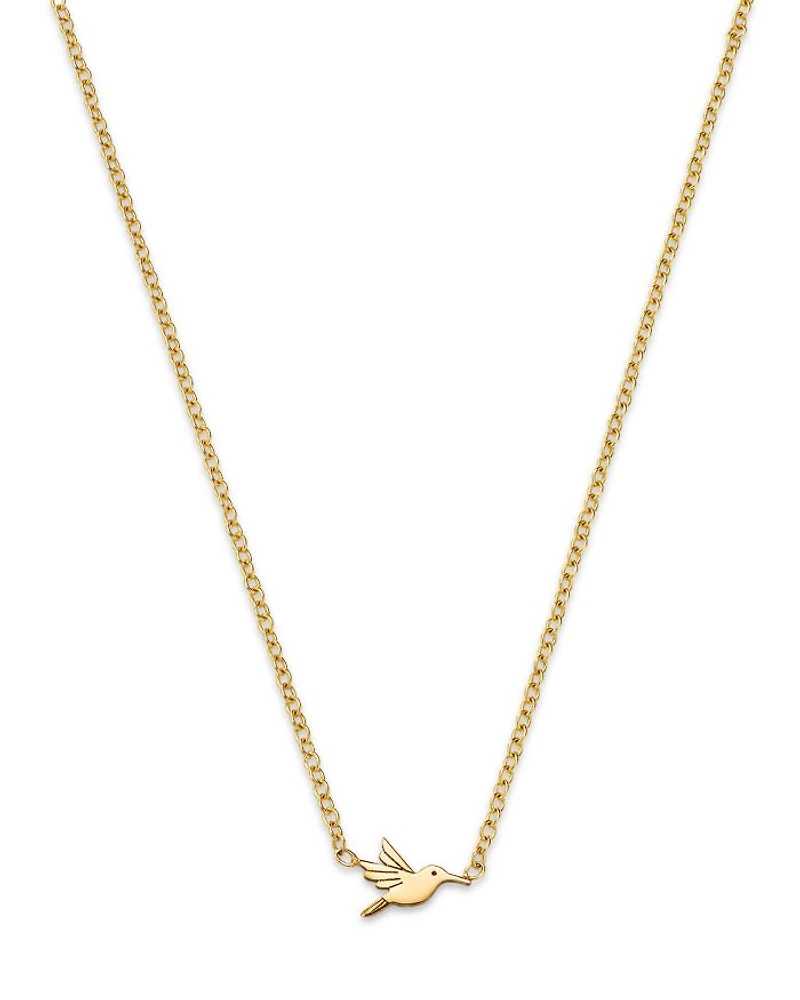 14K Yellow Gold Itty Bitty Symbols Hummingbird Pendant Necklace, 14-16"
