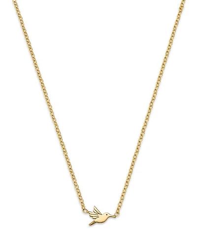 14K Yellow Gold Itty Bitty Symbols Hummingbird Pendant Necklace, 14-16"