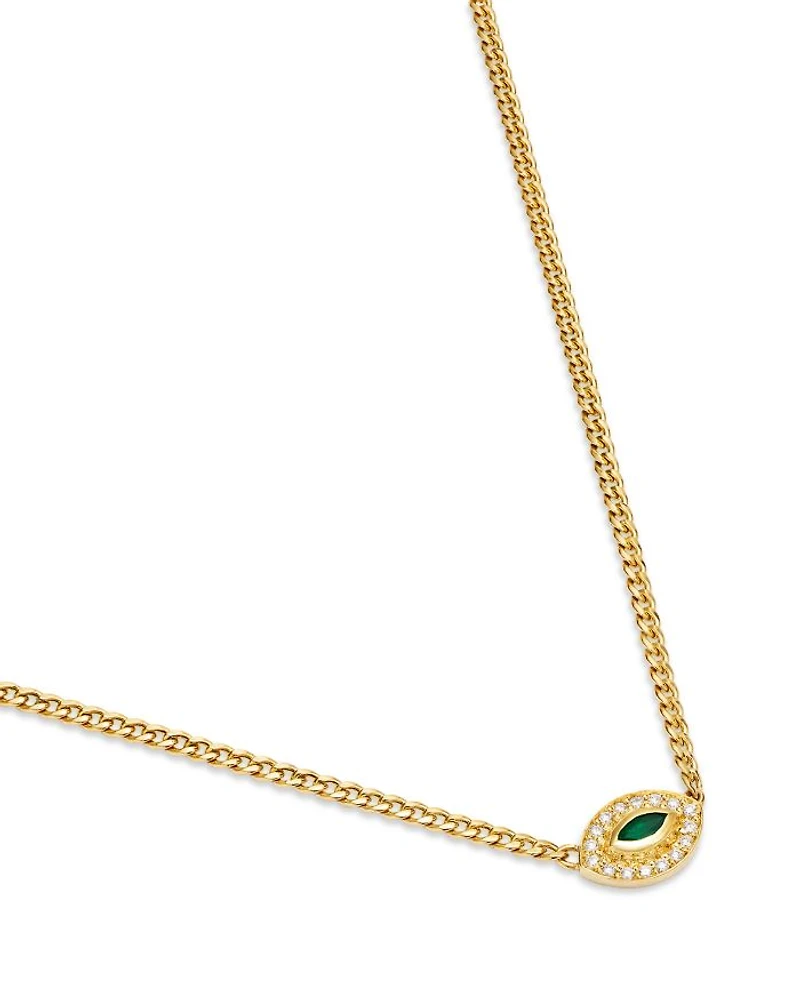 14K Yellow Gold Emerald & Diamond Evil Eye Pendant Necklace, 14-16"