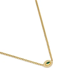 14K Yellow Gold Emerald & Diamond Evil Eye Pendant Necklace, 14-16"