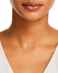 14K Yellow Gold Prong Diamonds Diamond Flower Pendant Necklace, 14-16"