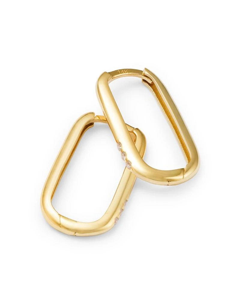 14K Yellow Gold Pavé & Bead Diamond Oval Huggie Hoop Earrings