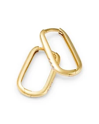 14K Yellow Gold Pavé & Bead Diamond Oval Huggie Hoop Earrings