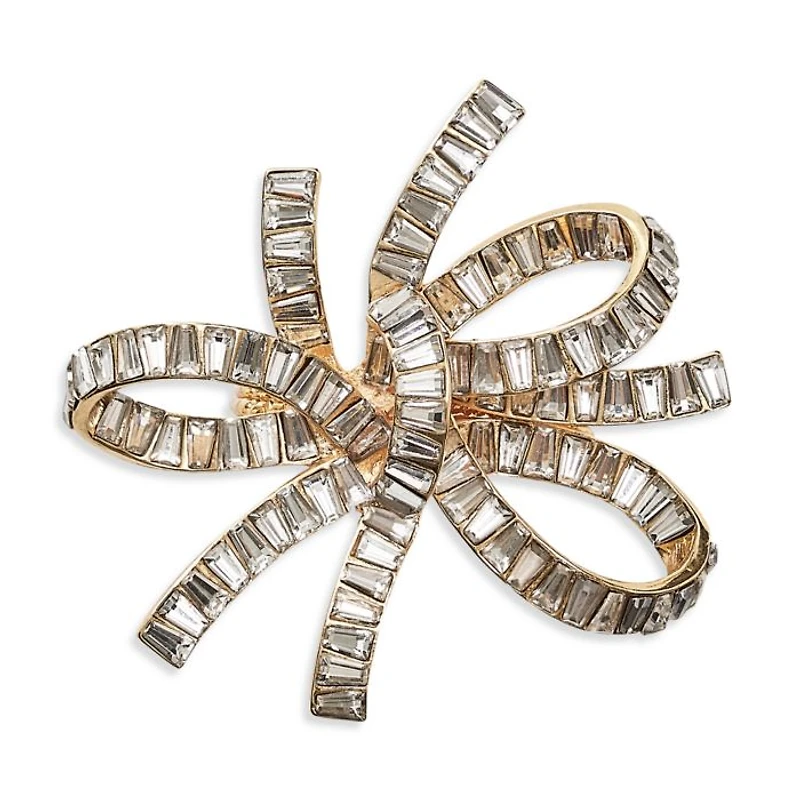 Jeweled Bow Napkin Ring in Gold & Crystal, Set of 4 in a Gift Box