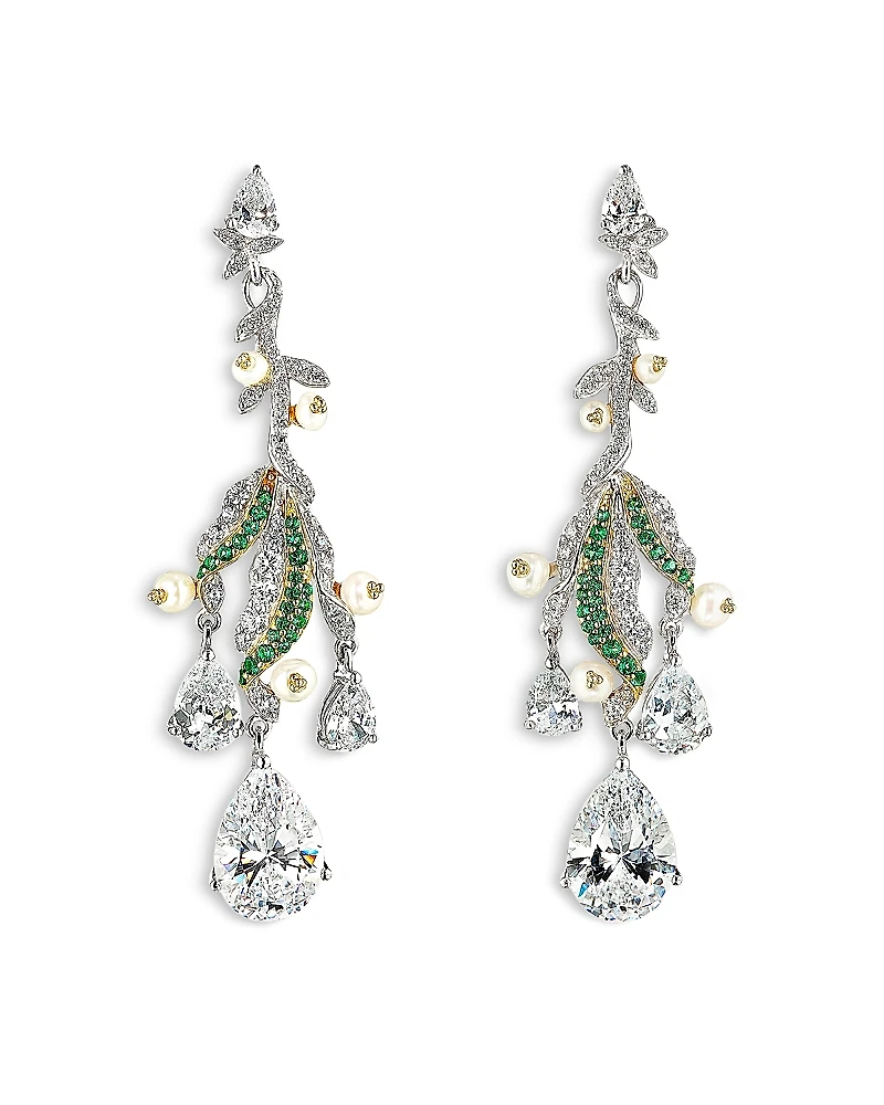 Anabea Chain 18K Yellow Gold & Rhodium Vermeil English Garden Lab Created Emerald & Simulated Diamond Lily of the Valley Drop Earrings