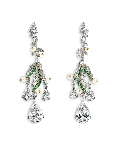 Anabea Chain 18K Yellow Gold & Rhodium Vermeil English Garden Lab Created Emerald & Simulated Diamond Lily of the Valley Drop Earrings