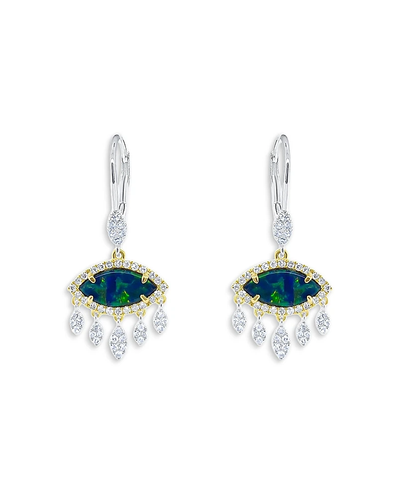 Meira T 14K Yellow & White Gold Opal & Diamond Evil Eye Drop Earrings