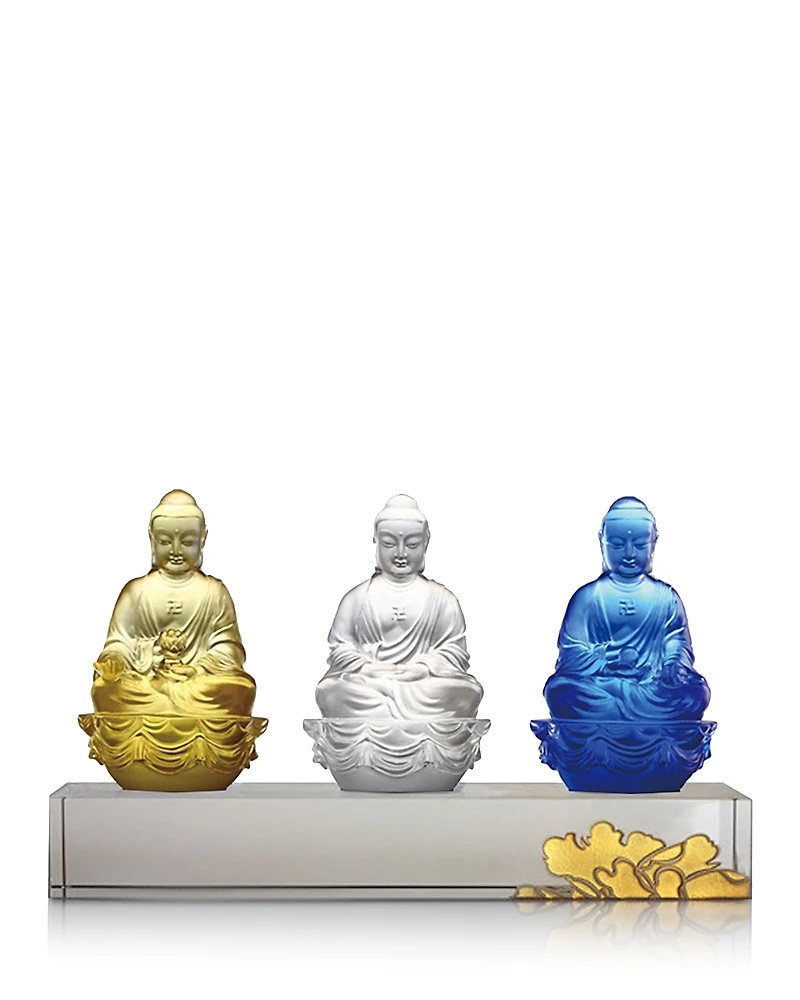 Liuli Accompanied by Peace and Joy Buddha Sculpture, Set of 3