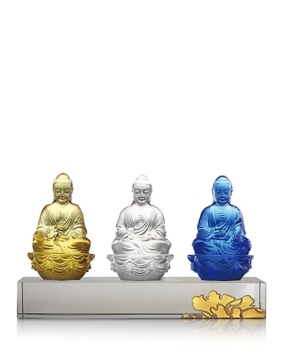 Liuli Accompanied by Peace and Joy Buddha Sculpture, Set of 3