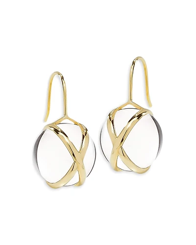 L. Klein 18K Yellow Gold Prisma Crystal Quartz 14mm Drop Earrings