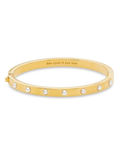 Set in Stone Imitation Pearl Hinged Bangle Bracelet