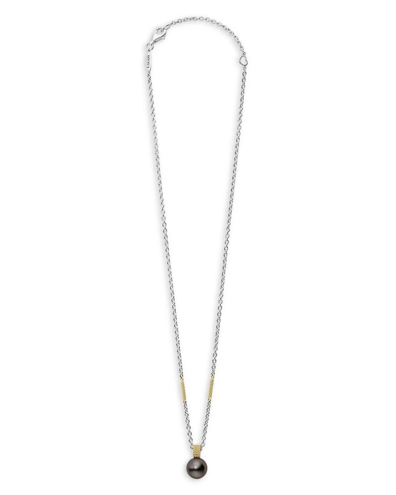 18K Yellow Gold & Sterling Silver Luna Pearl Pendant Necklace, 16-18"