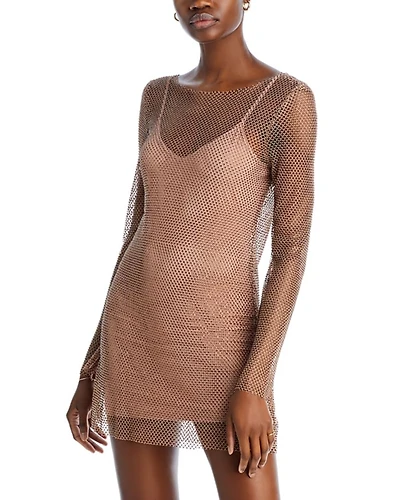 Dancing Queen Crystal Embellished Mesh Mini Dress Swim Cover-Up