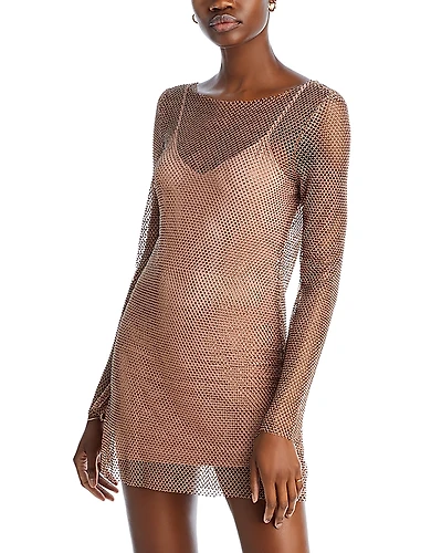 L*Space Dancing Queen Crystal Embellished Mesh Mini Dress Swim Cover-Up