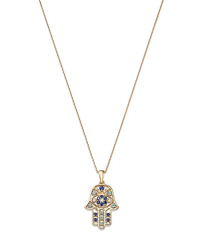 Bloomingdale's Fine Collection Blue Sapphire, Blue Topaz, & Diamond Accent Hamsa Hand Pendant Necklace