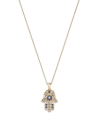 Bloomingdale's Fine Collection Blue Sapphire, Blue Topaz, & Diamond Accent Hamsa Hand Pendant Necklace