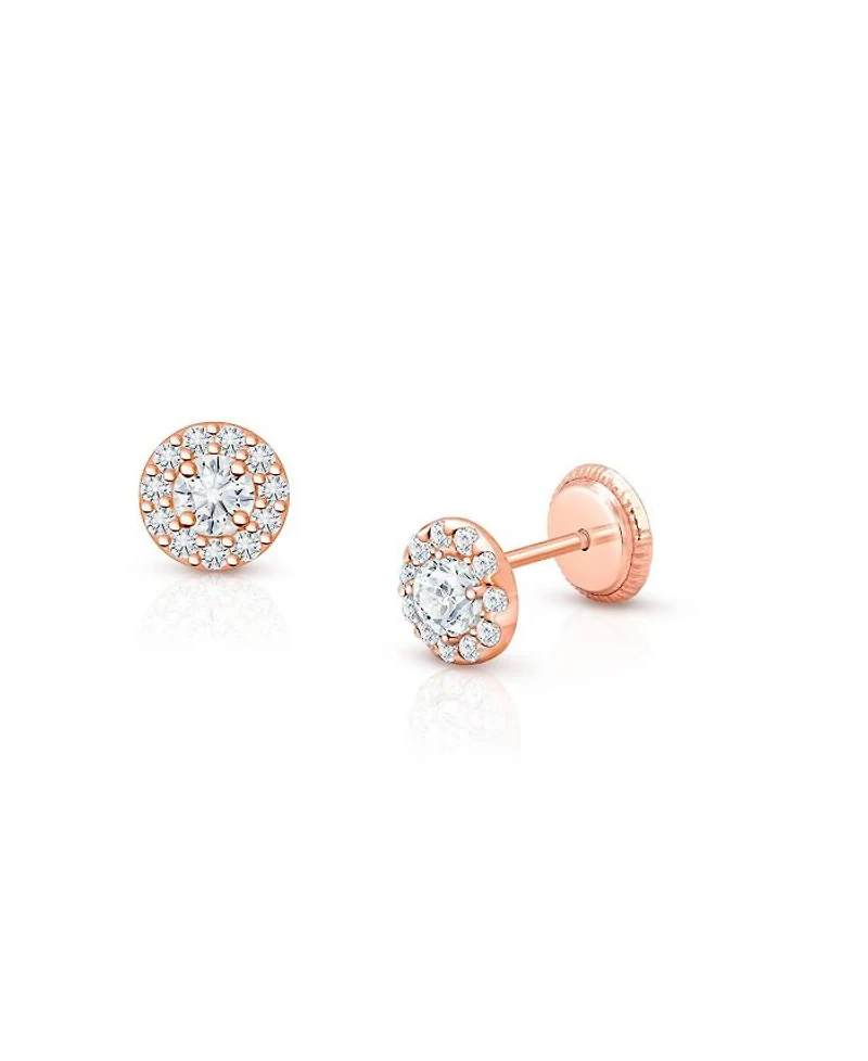 Girls' 14K Gold Brilliant Halo Studs Screw Back Earrings - Baby, Little Kid, Big Kid