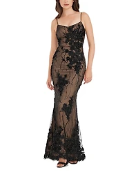 Dress the Population Giovanna Floral Mesh Applique Gown