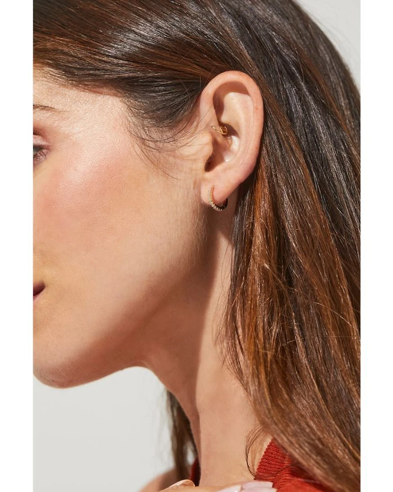Pavé Front Huggie Hoop Earrings 18K Gold Plated or Rhodium
