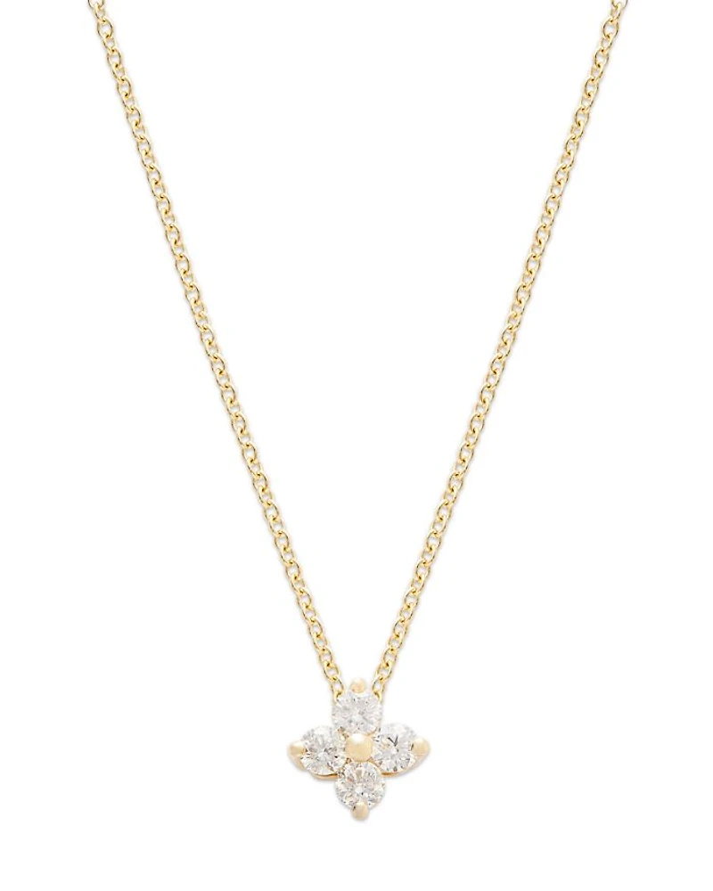 Diamond Flower Pendant Necklace in 14K Yellow Gold, 0.25 tcw