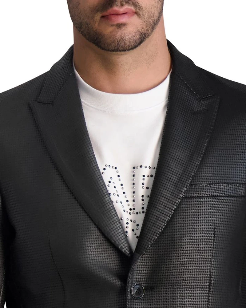 Glossy Textured Houndstooth Slim Fit Blazer