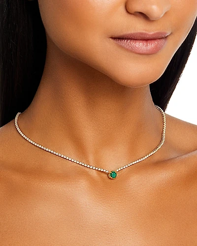 Bloomingdale's Fine Collection Emerald & Diamond Station Tennis Necklace