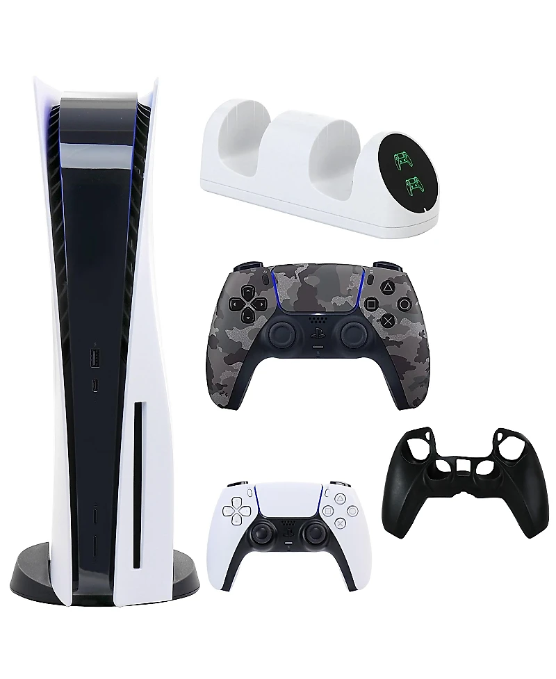 Sony PS5 Core with Extra Camo Dualsense Controller, Dual Charging Dock and Silicone Sleeve