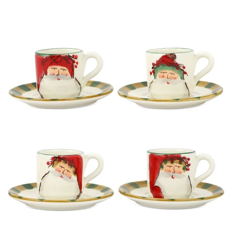 Old St. Nick Assorted Espresso Cups & Saucers, Set of 4