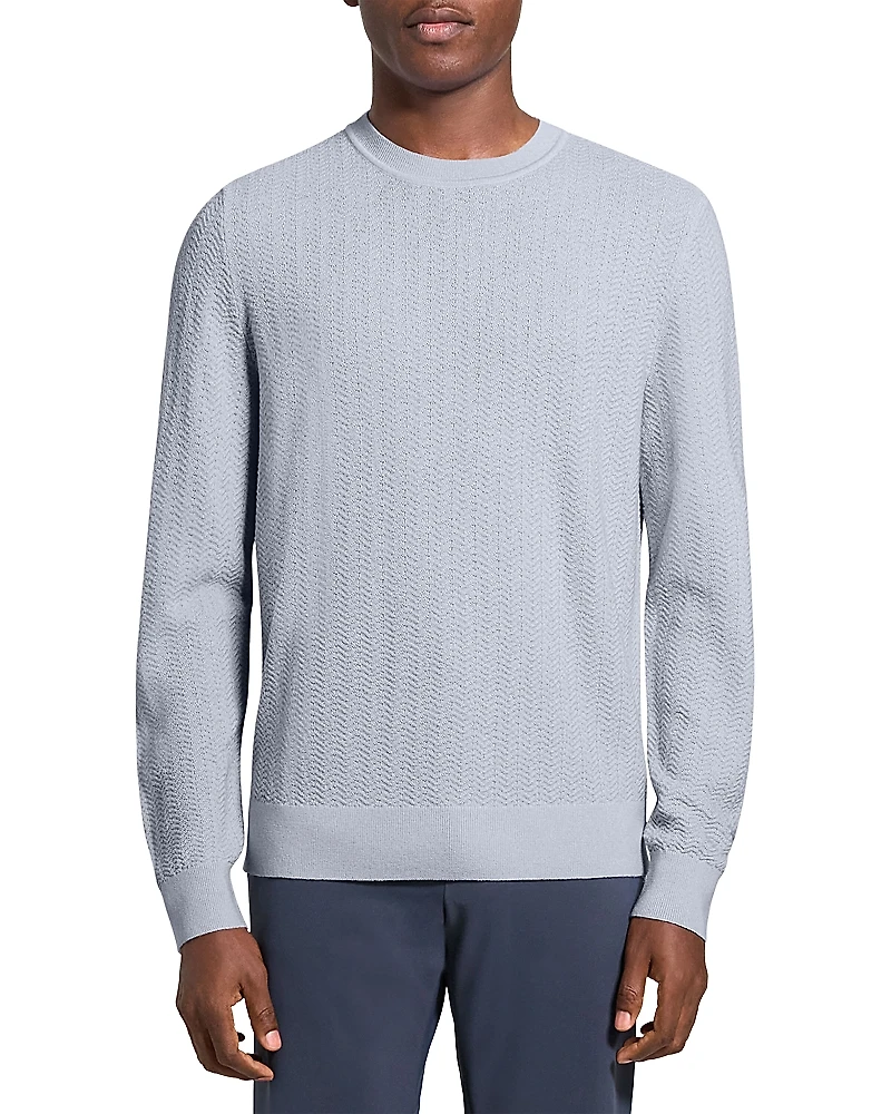 Theory Long Sleeve Crewneck Herringbone Knit Sweater
