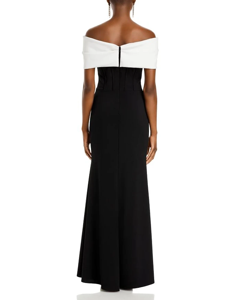 Scuba Crepe Off The Shoulder Corset Gown