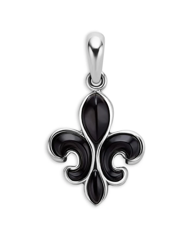 Men's Sterling Silver Anthem Black Agate Fleur-De-Lis Pendant - Exclusive