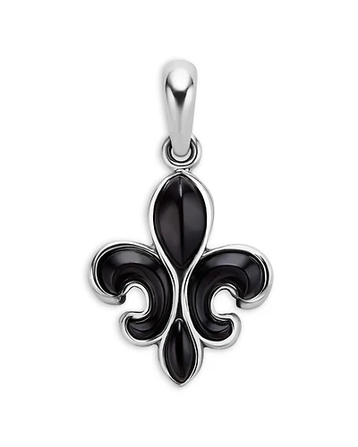 Men's Sterling Silver Anthem Black Agate Fleur-De-Lis Pendant - Exclusive