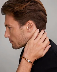 Men's Sterling Silver Anthem Tiger Eye Bead Skull Stretch Bracelet - Exclusive