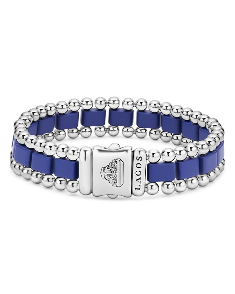 Men's Stainless Steel Anthem Ultramarine Ceramic Caviar Bead Bracelet - Exclusive