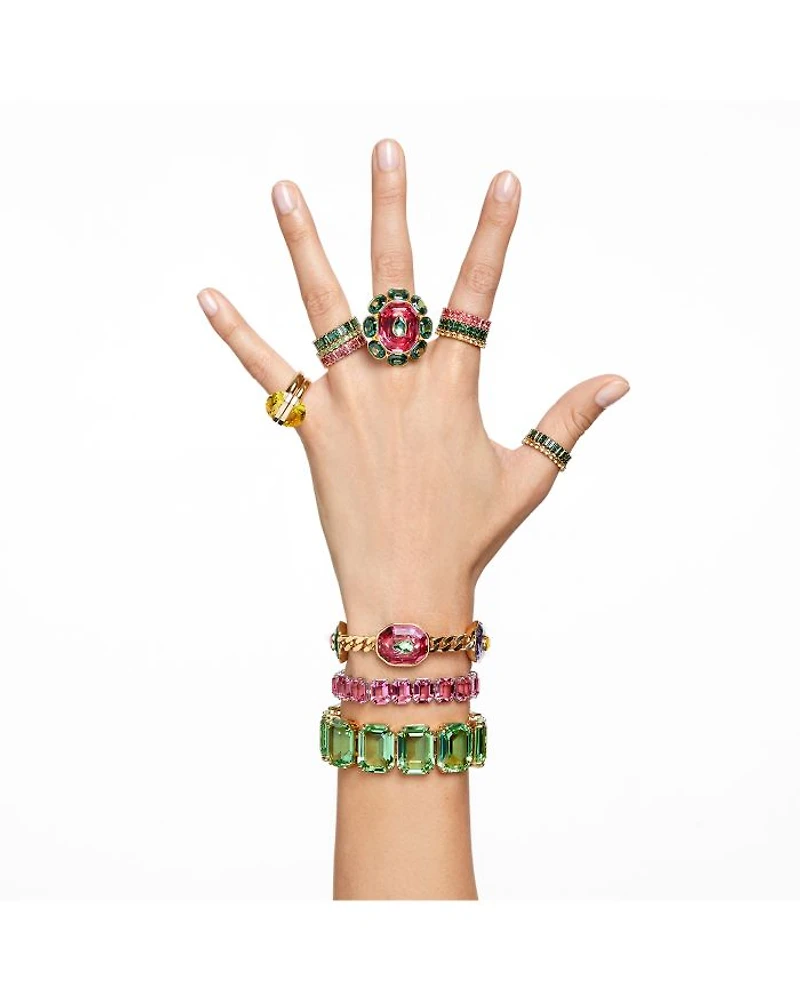 Matrix Green Baguette Crystal Stack Ring Gold Tone