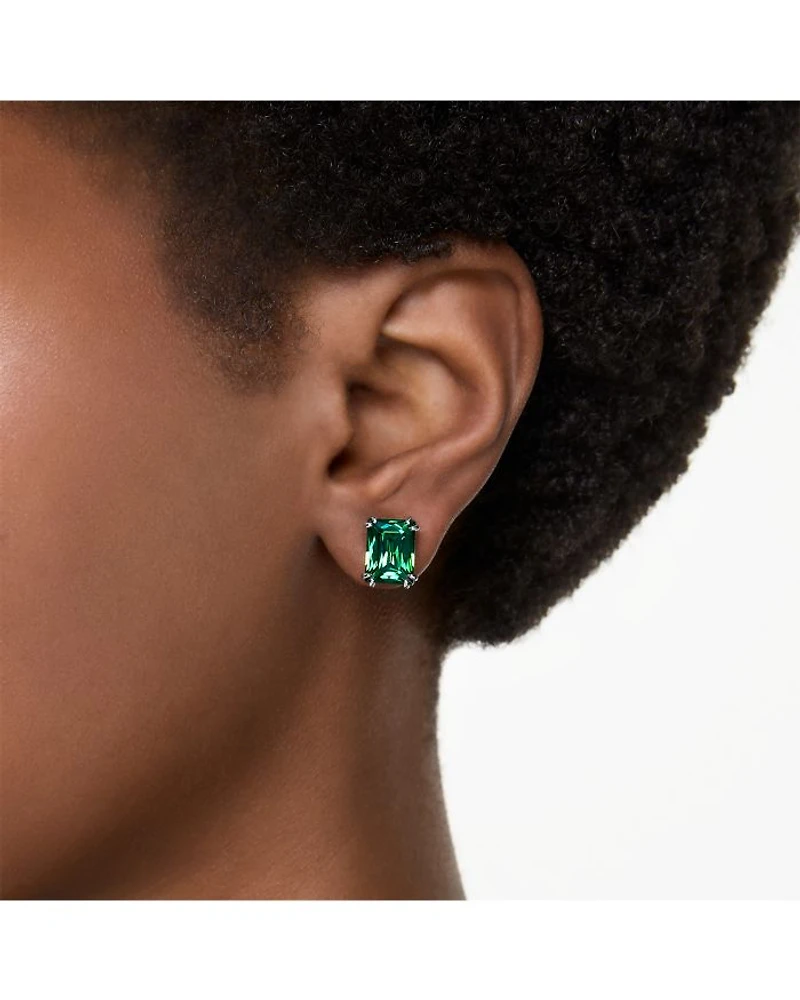Stilla Green Rectangle Stud Earrings in Gold Tone