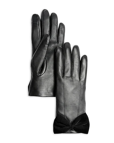 Aqua Leather Gloves with Velvet Bow - Exclusive