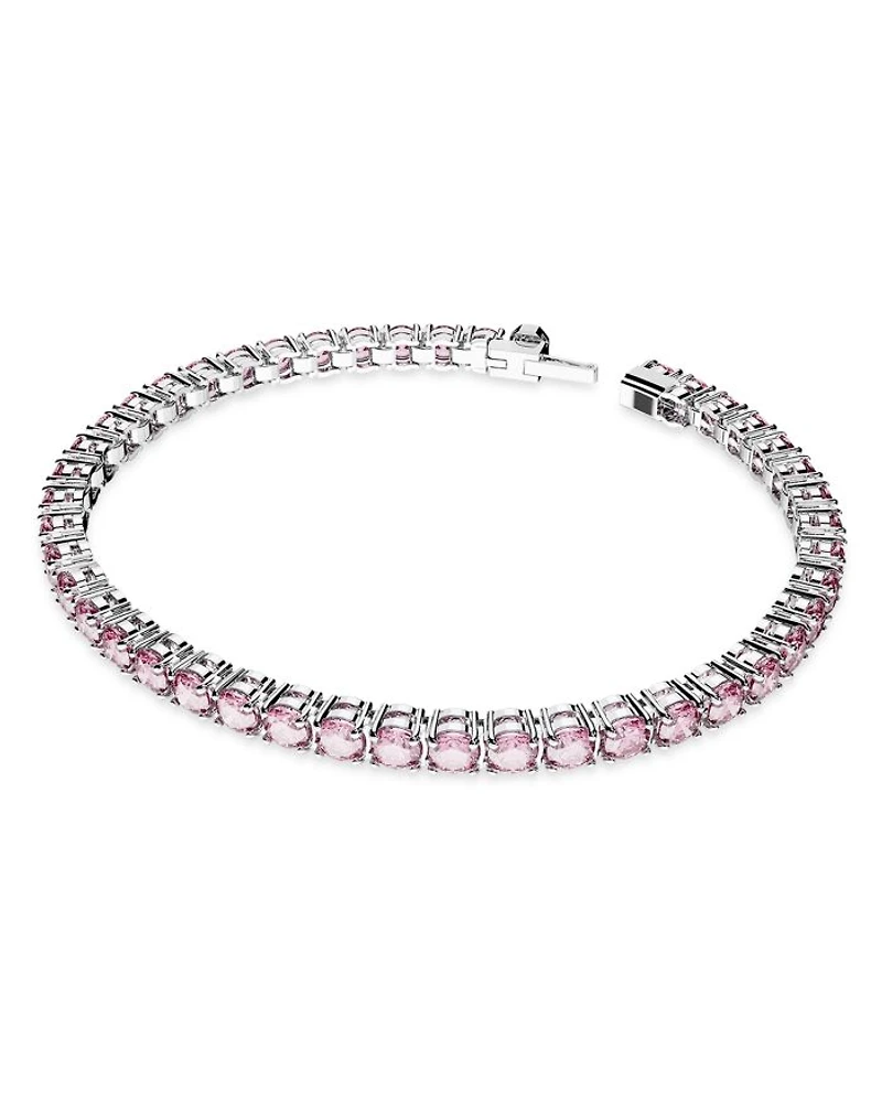 Matrix Pink Crystal Extra Large Tennis Bracelet in Rhodium Plated