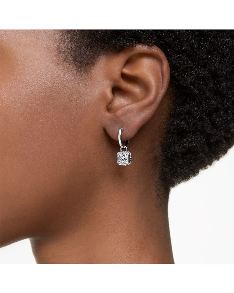 Chroma Square Dangle Hoop Earrings in Rhodium Plated