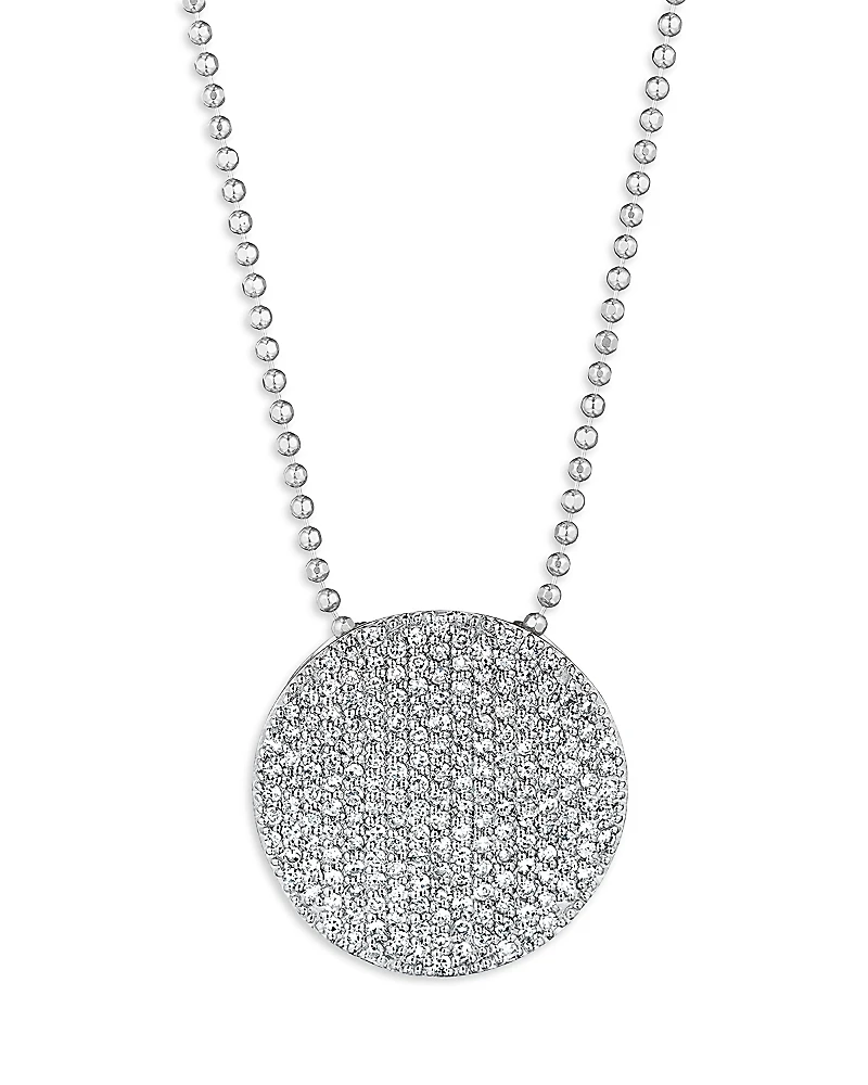 Phillips House 14K White Gold Affair Diamond Pave Large Disc Bead Chain Pendant Necklace, 16-18